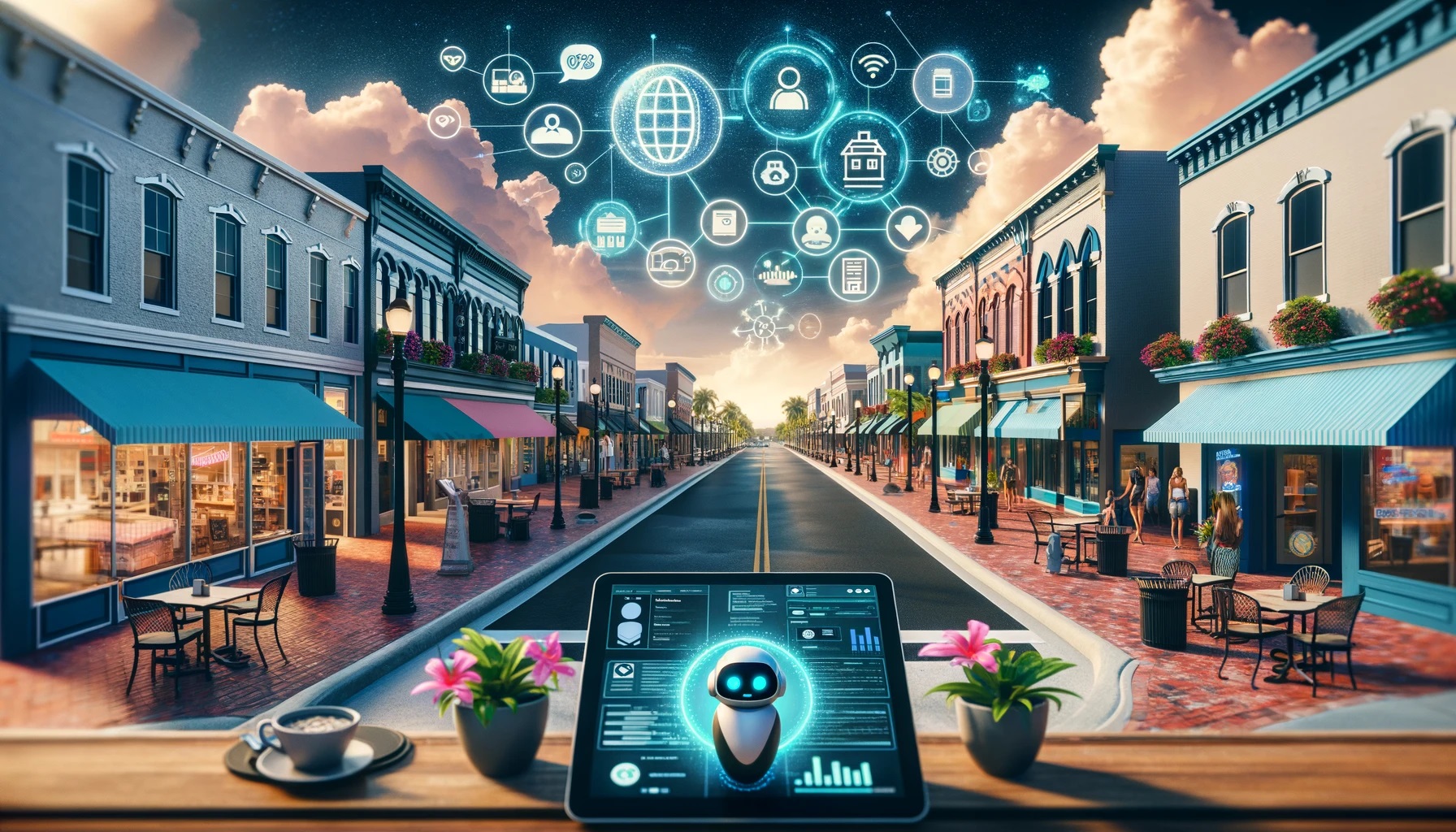 smart city technology concept digital town management illustration
