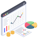 Analytics dashboard with graphs, pie chart, and financial data for SEO marketing strategy