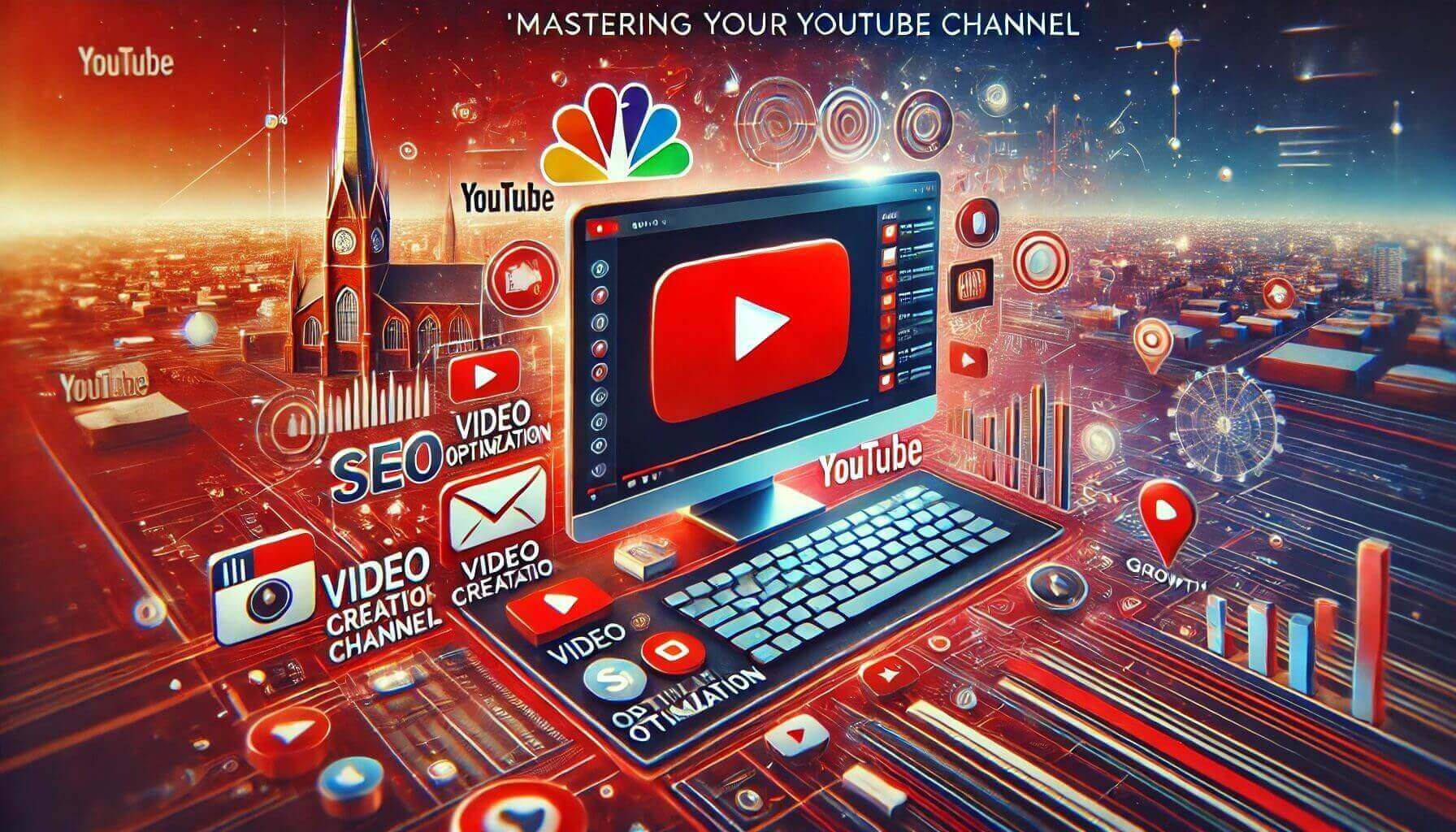 Mastering YouTube channels with technology, urban landscapes, and digital media elements.