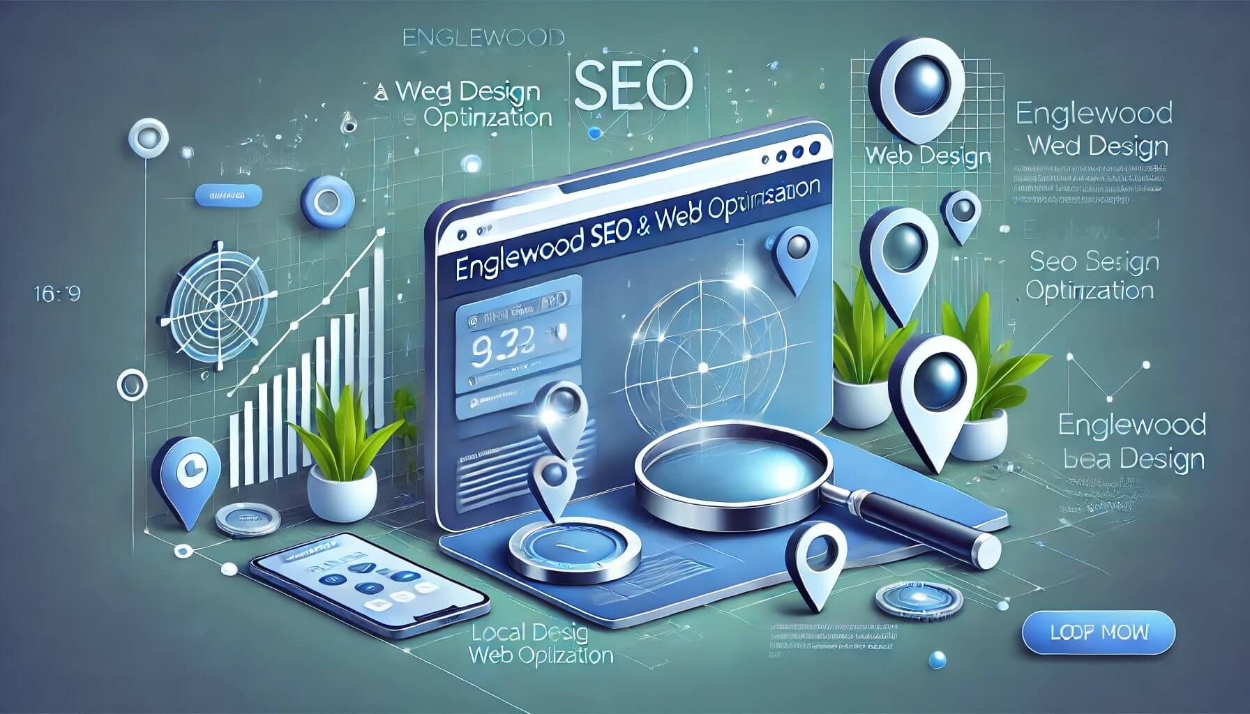 Englewood SEO and web optimization with growth metrics and professional design elements.