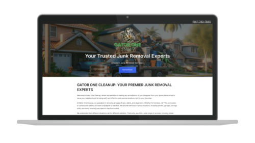 Gator One Cleanup junk removal service website features a vibrant design and user-friendly navigation.