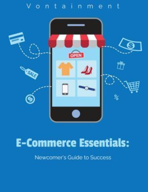 E-commerce guide for beginners showcasing online shopping essentials and transaction icons.