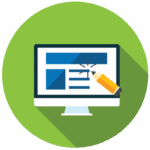 Web design and editing icon with monitor and pencil on vibrant green background.