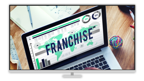 Global franchise analysis displayed on a laptop screen.