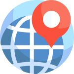 Location pin icon with globe for global map navigation and tracking.
