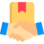 Handshake agreement illustration with book icon symbolizing contract and partnership.