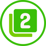 Lime green circular logo with a white 2 in a rounded square and curved bracket.