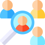 Magnifying glass icon searching for person symbol in vector style.