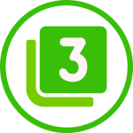 Circular lime green badge with book icon and bold white 3, level 3 chapter indicator.