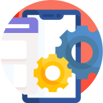Smartphone settings gear icon for mobile app configuration and device control.