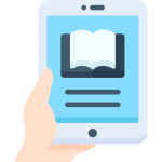 Tablet displaying an e-book icon for digital reading and electronic books.