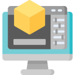 Teal 3D cube icon representing modern digital technology on a desktop screen.