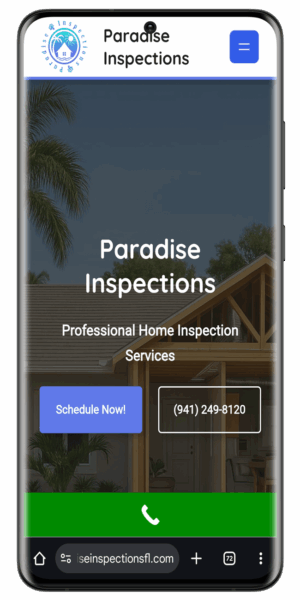 Mobile homepage for Paradise Inspections offering professional Florida home inspection services.