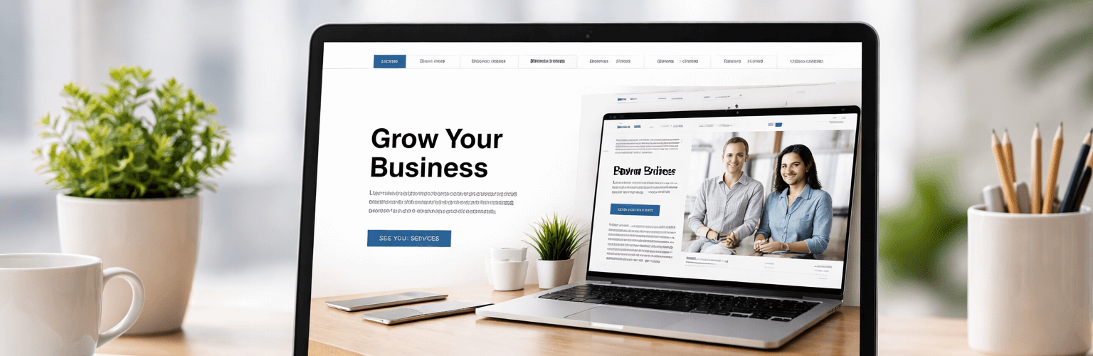 Modern home office workspace with laptop, plant, coffee mug, and natural daylight.