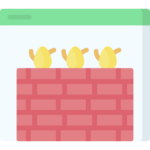 Firewall icon in a browser window showing a brick wall with flames, web security, cybersecurity.